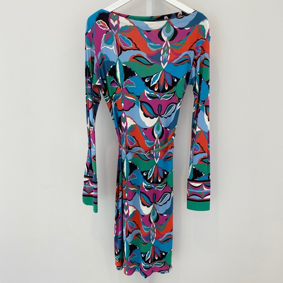 EMILIO PUCCI BLUE MULTI PRINT DRESS SIZE US 12 / IT 46 NWOTS! - Picture 6 of 16